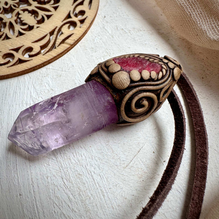 Vera Cruz Amethyst and Rhodonite Necklace - FairyGardenGlow