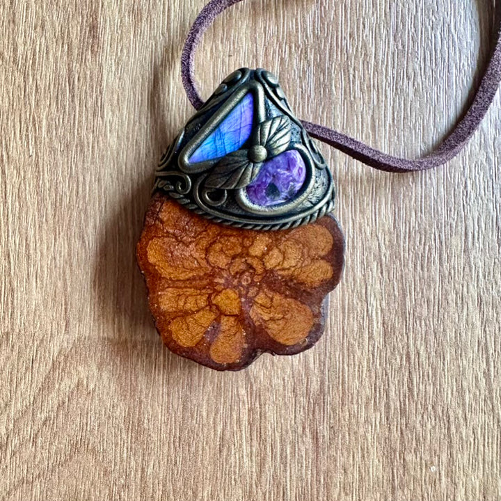 Ayahuasca Vine Labradorite and Charoite Pendant Necklace - FairyGardenGlow