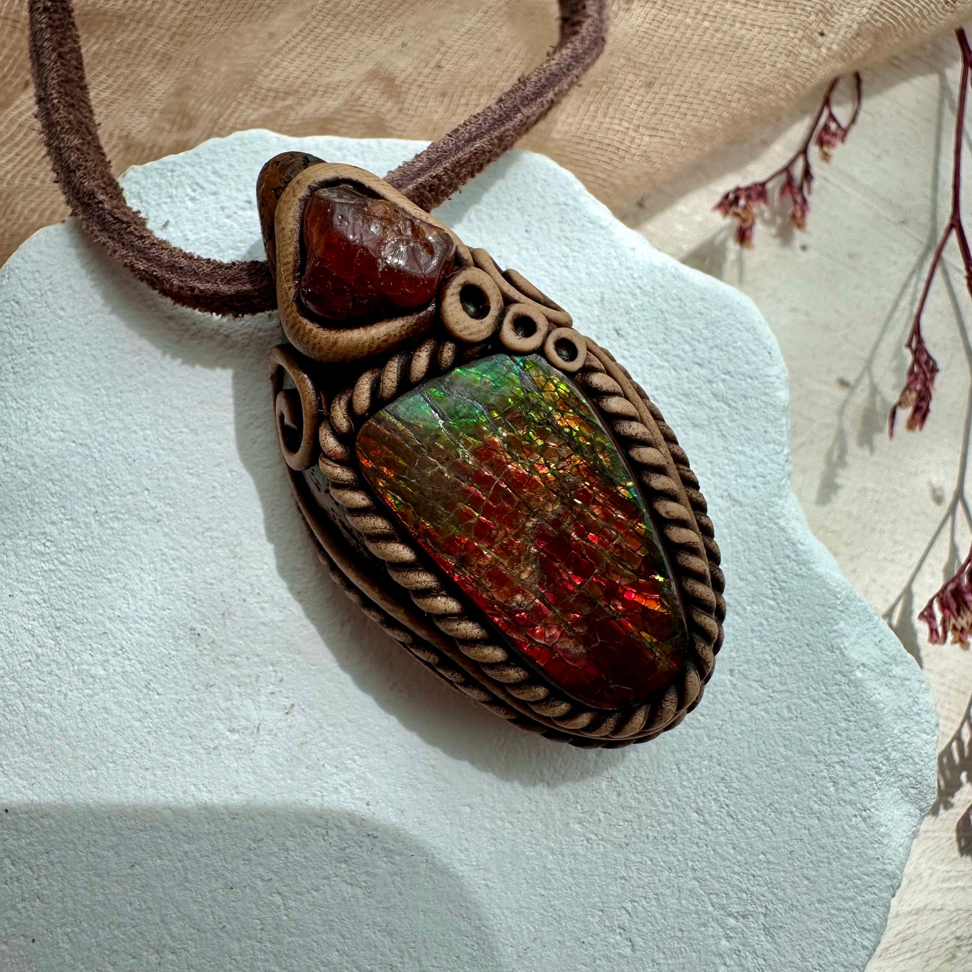 Ammolite and Hessonite Garnet Necklace
