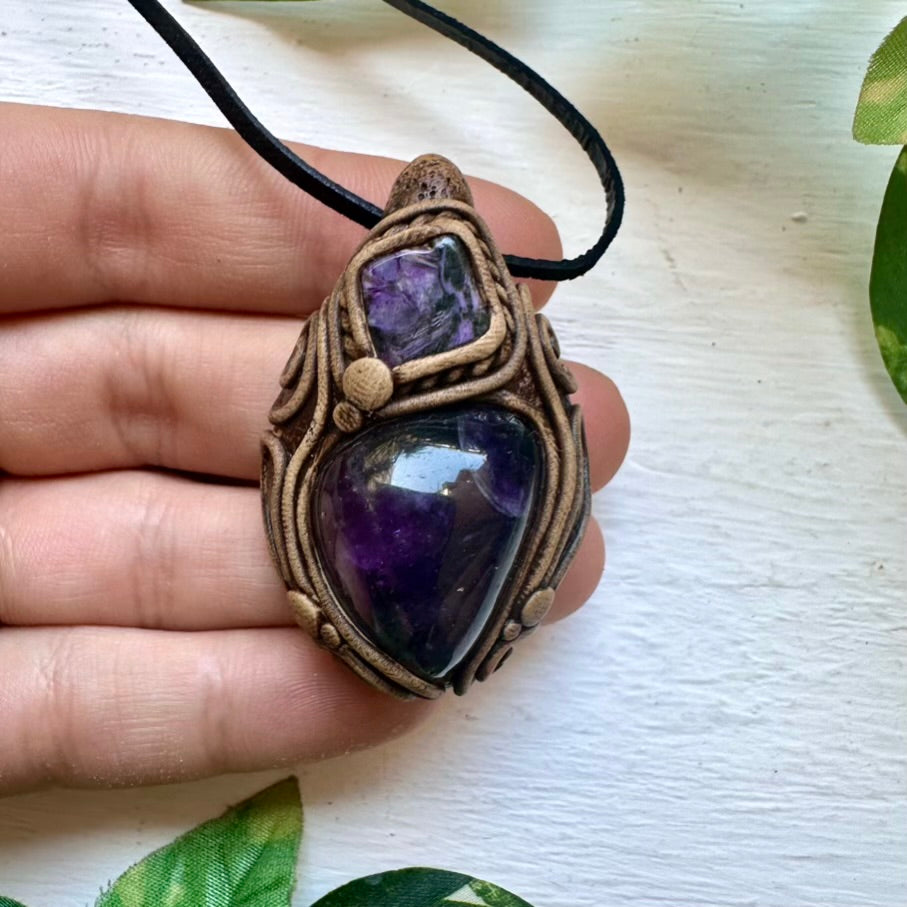Amethyst and Charoite Necklace - FairyGardenGlow