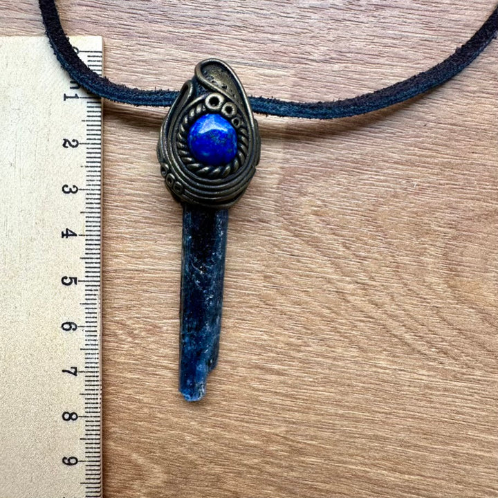 Blue Kyanite and Lapis Lazuli Necklace, Unisex Handmade Jewelry - FairyGardenGlow