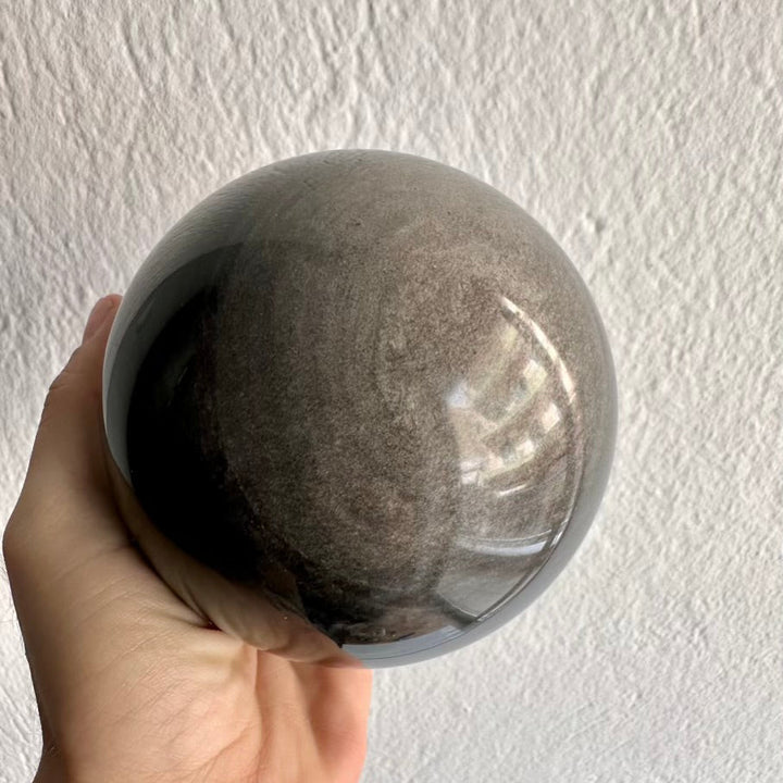 Obsidian Sphere – Natural Silver Obsidian Crystal Ball (9 cm) for Protection, Grounding & Energy Shielding - FairyGardenGlow