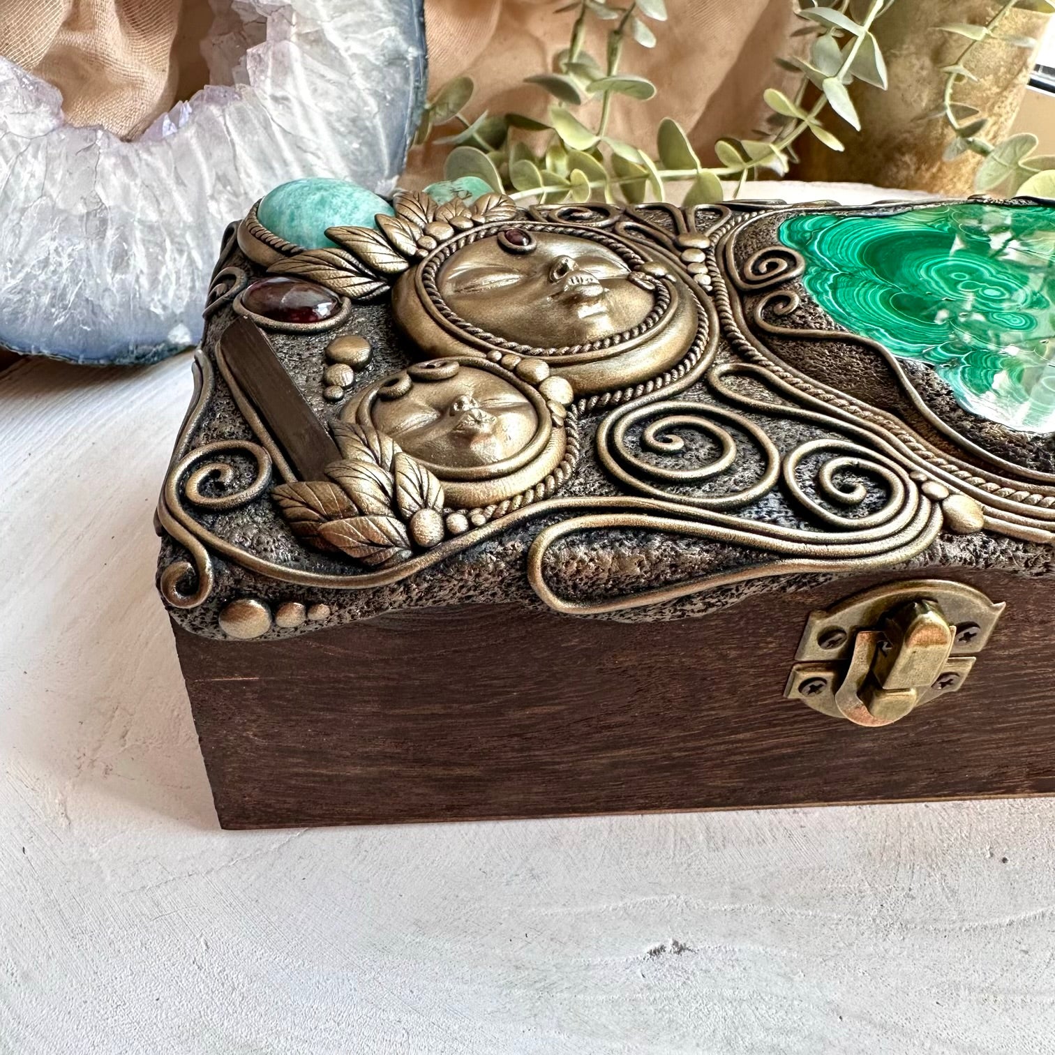 Handmade talisman decor box with rare gemstones