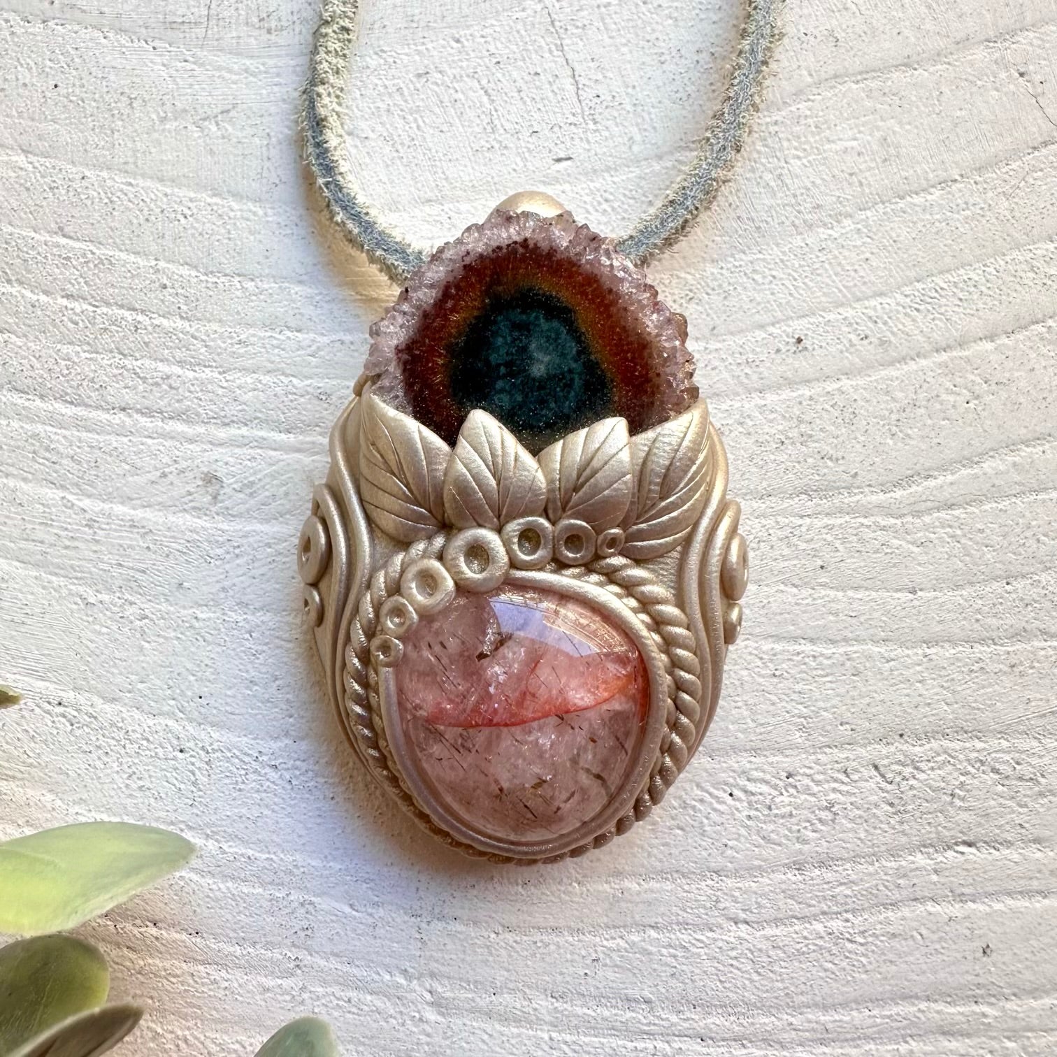 Hematite Quartz and Red Amethyst Stalactite Pendant Necklace