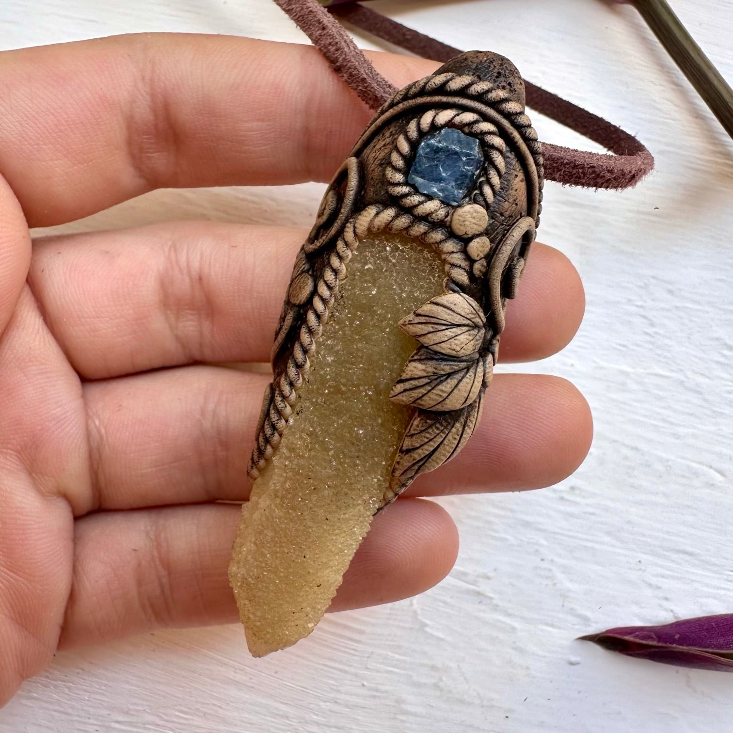 Spirit Quartz and Blue Sapphire Necklace - FairyGardenGlow