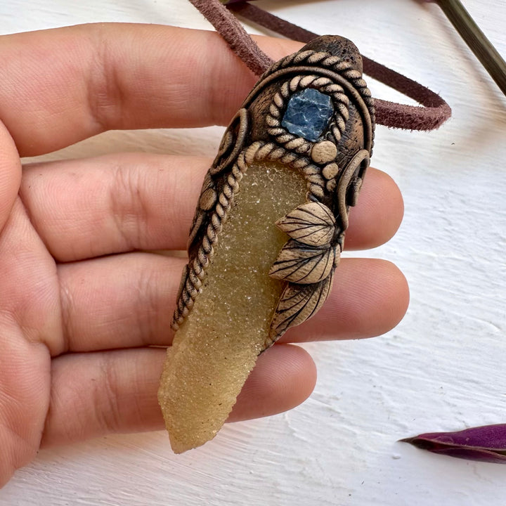 Spirit Quartz and Blue Sapphire Necklace - FairyGardenGlow