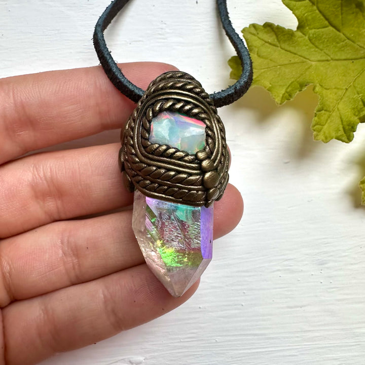 Angel Aura Quartz and Raw Opal Necklace - FairyGardenGlow
