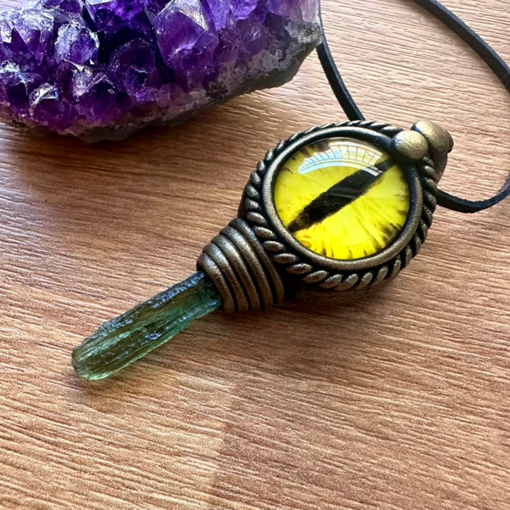 Moldavite Eye Pendant Necklace - FairyGardenGlow