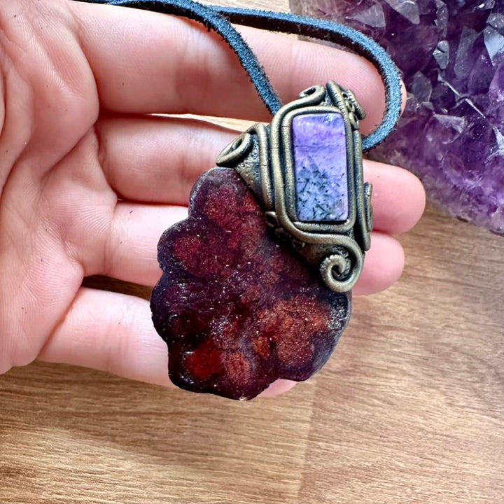Ayahuasca Vine and Charoite Pendant Necklace - FairyGardenGlow