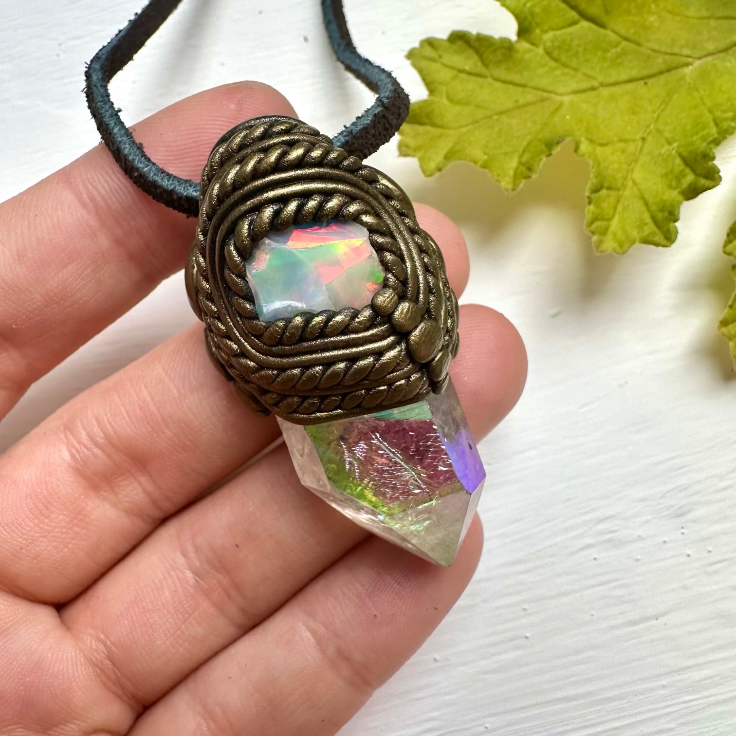 Angel Aura Quartz and Raw Opal Necklace - FairyGardenGlow