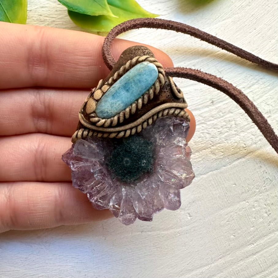 Amethyst Stalactite and Aquamarine Pendant Necklace, Spiritual Jewelry FairyGardenGlow
