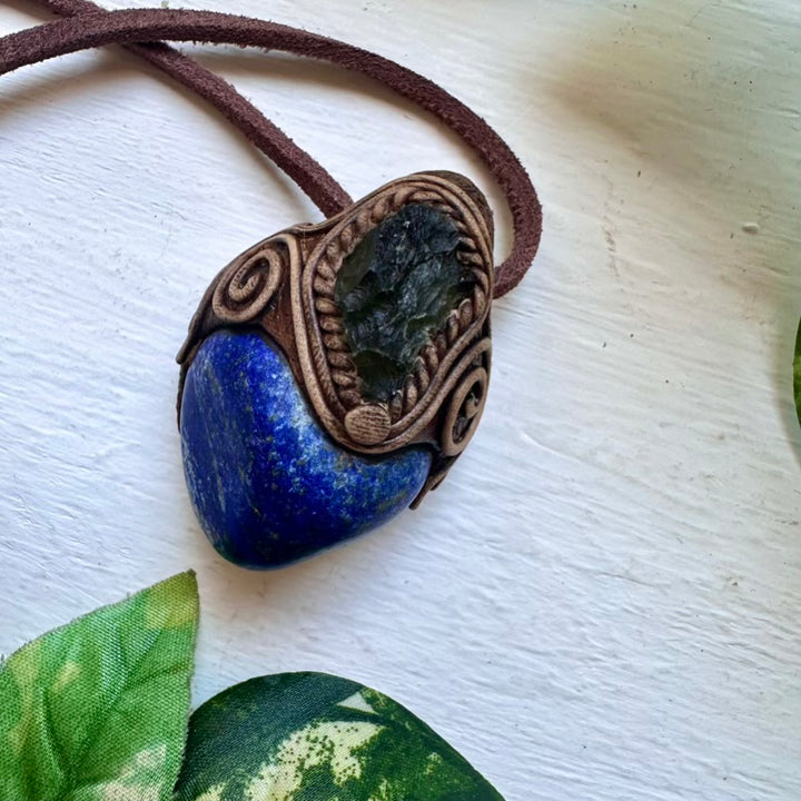Lapis Lazuli and Moldavite Necklace - FairyGardenGlow