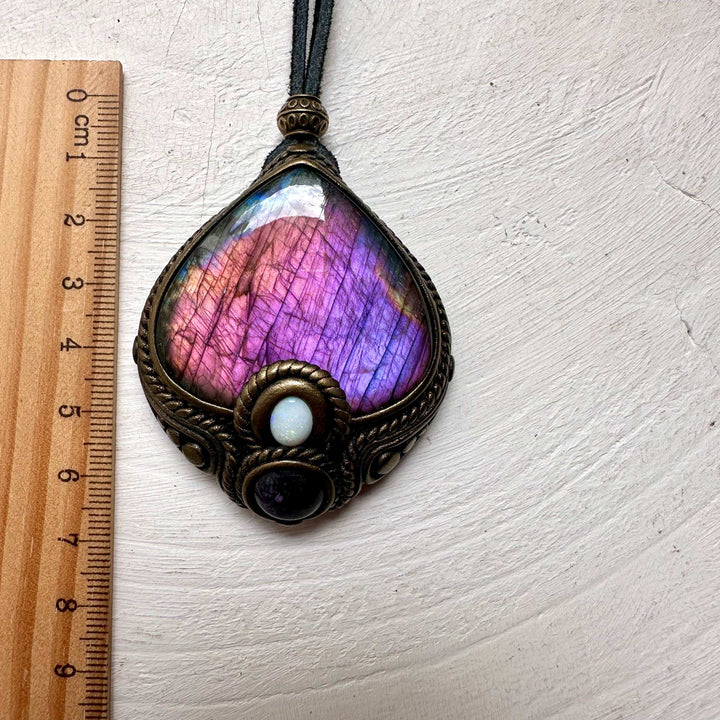 Labradorite Australian Opal and Amethyst Necklace - FairyGardenGlow