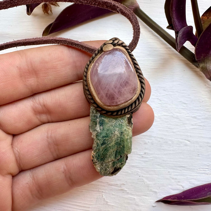 Green Kyanite and Lavender Quartz Necklace - FairyGardenGlow