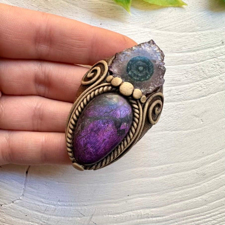 Purpurite and Amethyst Stalactite Pendant Necklace, Handmade Jewelry FairyGardenGlow