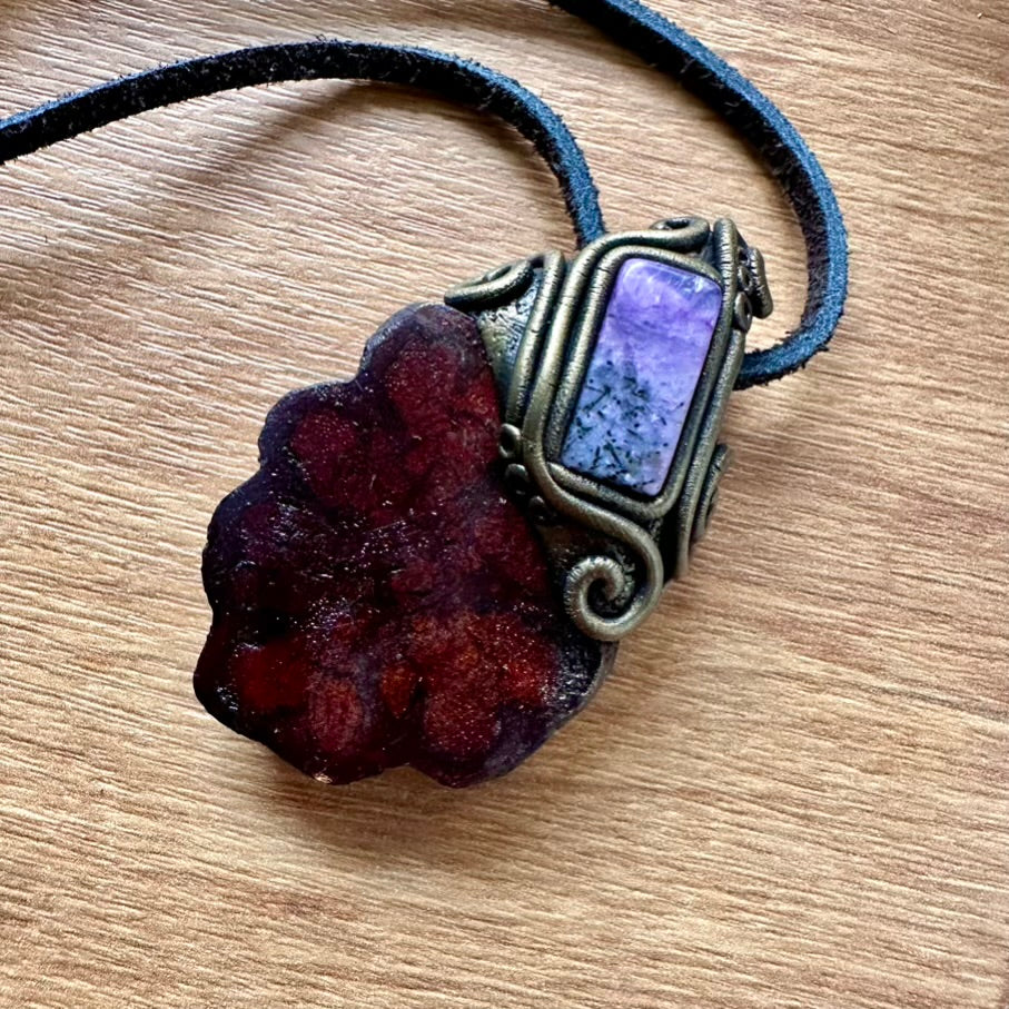 Ayahuasca Vine and Charoite Pendant Necklace - FairyGardenGlow