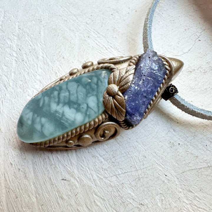 Aquamarine and Tanzanite Necklace - FairyGardenGlow