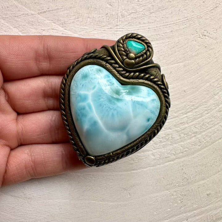 Larimar Heart and Australian Opal Necklace FairyGardenGlow