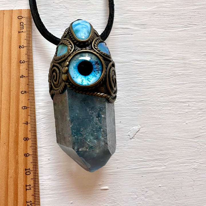 Aqua Aura Quartz Larimar and Raw Opal Eye Wand / Pendant - FairyGardenGlow