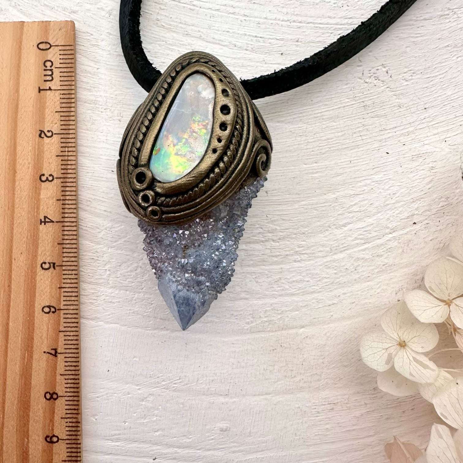Aqua Aura Spirit Quartz and Coober Pedy Australian Opal Necklace - FairyGardenGlow