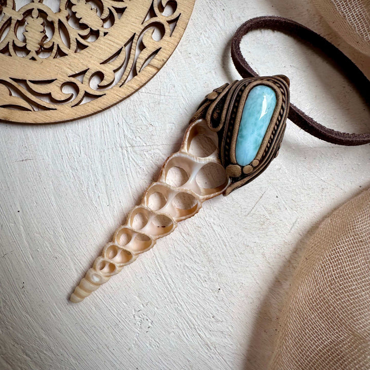 Seashell and Larimar Necklace - FairyGardenGlow