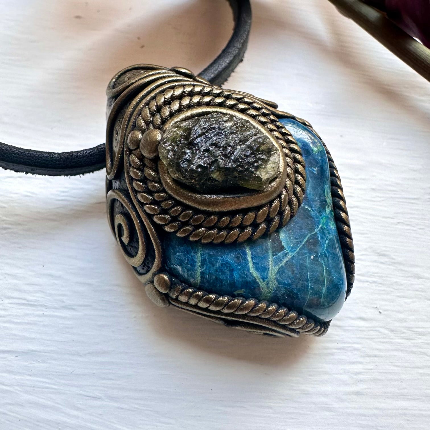 Chrysocolla and Moldavite Necklace - FairyGardenGlow