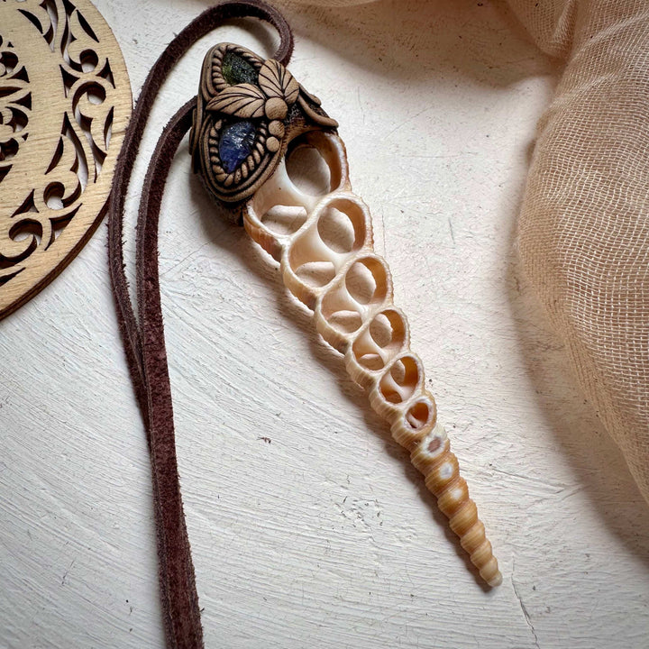 Moldavite and Tanzanite Seashell Necklace - FairyGardenGlow