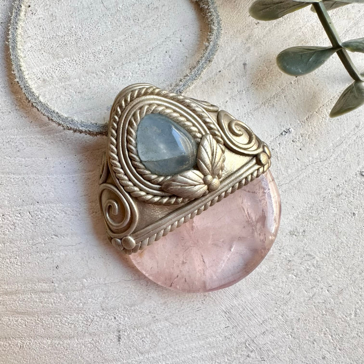 Rose Quartz and Celestite Pendant Necklace