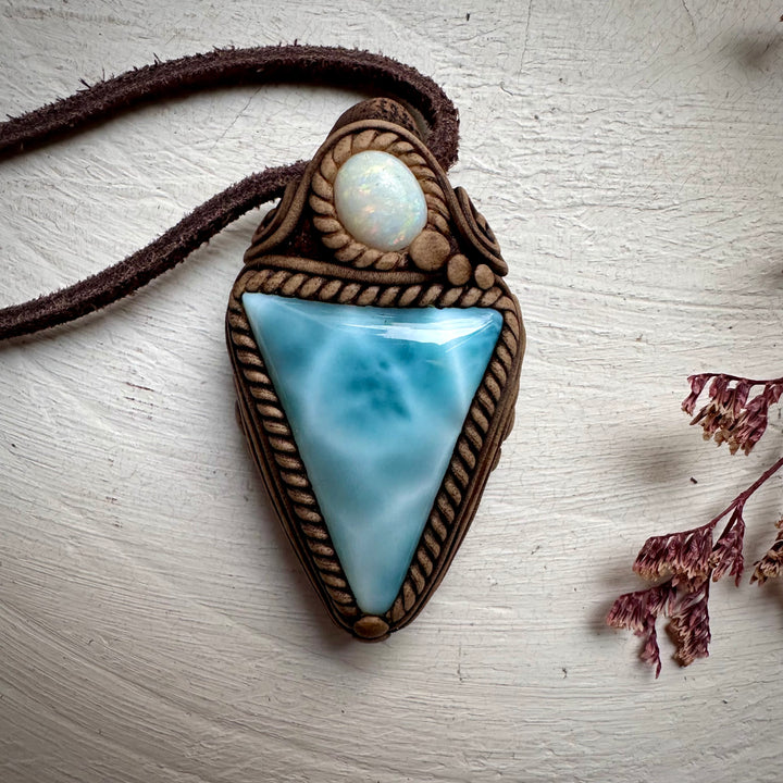 Larimar and Australian Opal Necklace - FairyGardenGlow
