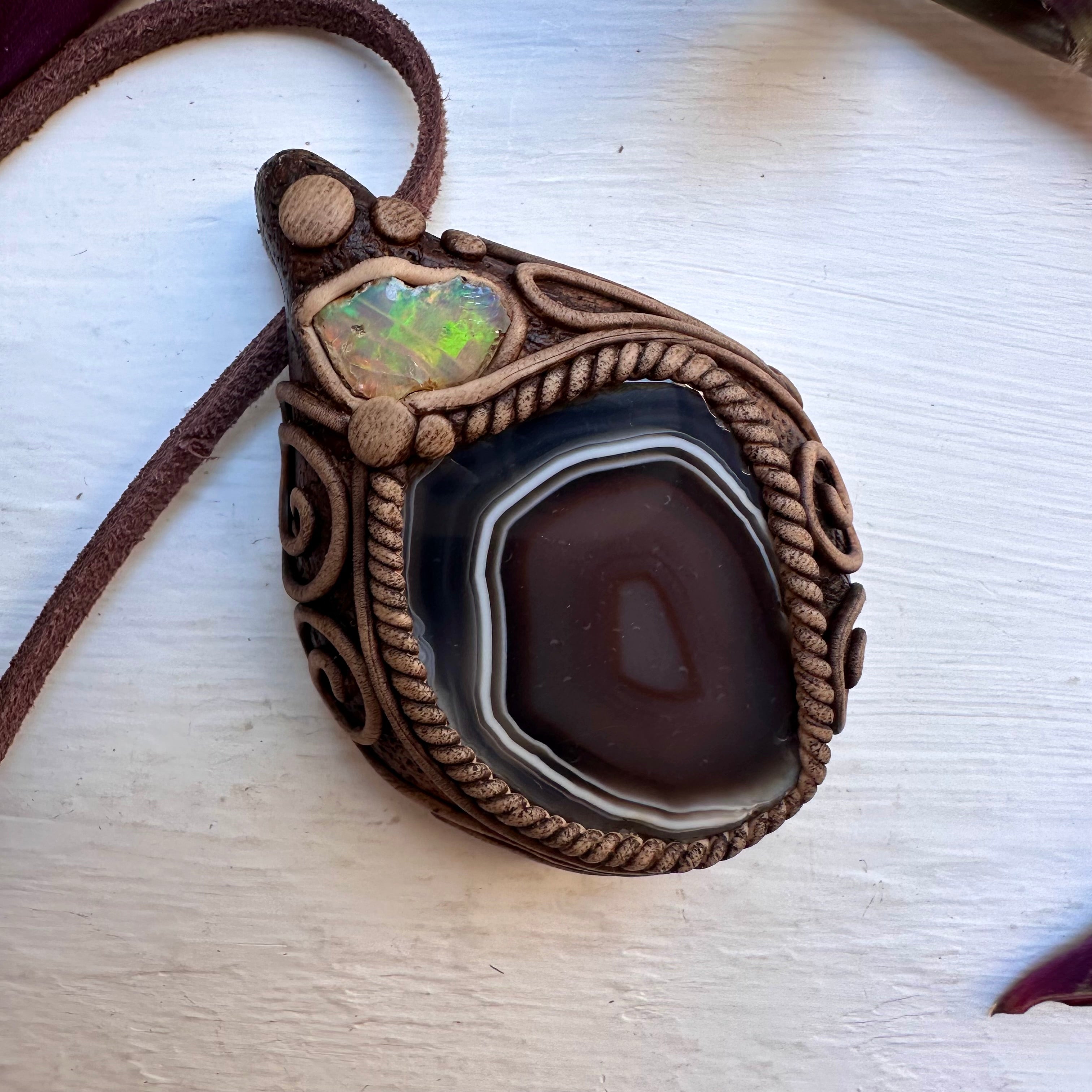 Botswana Agate and Raw Opal Necklace - FairyGardenGlow