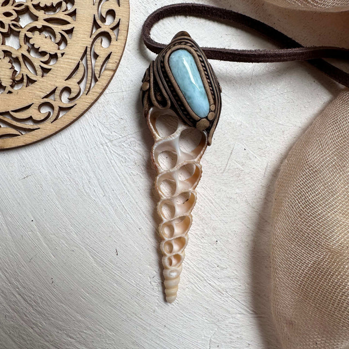 Seashell and Larimar Necklace - FairyGardenGlow