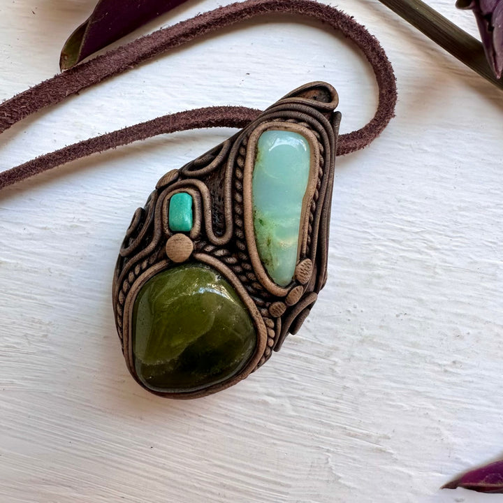 Vesuvianite Chrysoprase and Tibetan Turquoise Necklace - FairyGardenGlow
