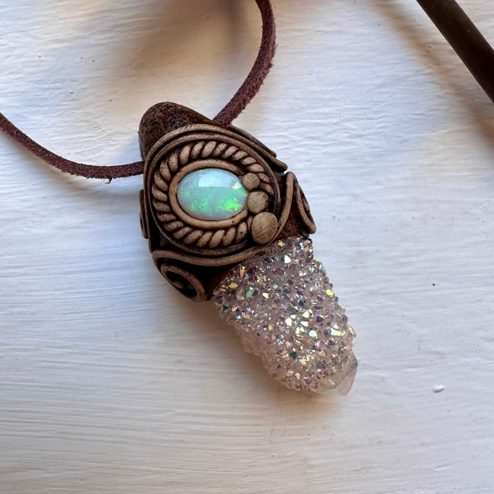 Angel Aura Spirit Quartz and Australian Opal Necklace - FairyGardenGlow
