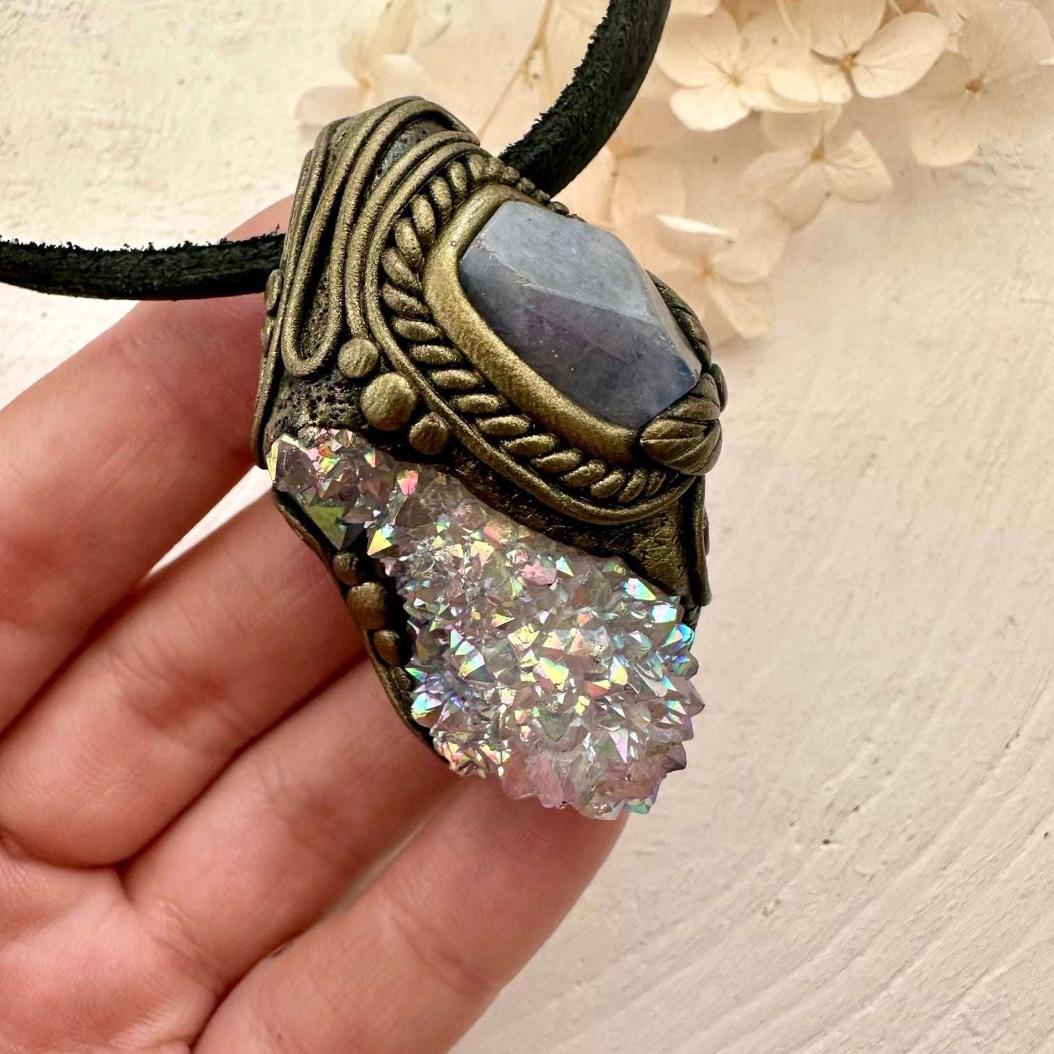 Angel Aura Spirit Quartz and Tanzanite Necklace - FairyGardenGlow