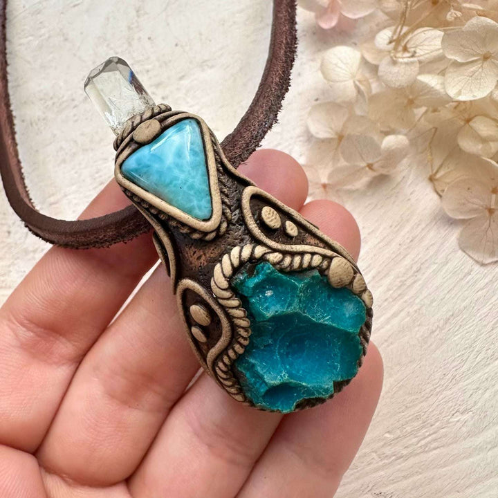 Chrysocolla Larimar and Aquamarine Necklace - FairyGardenGlow