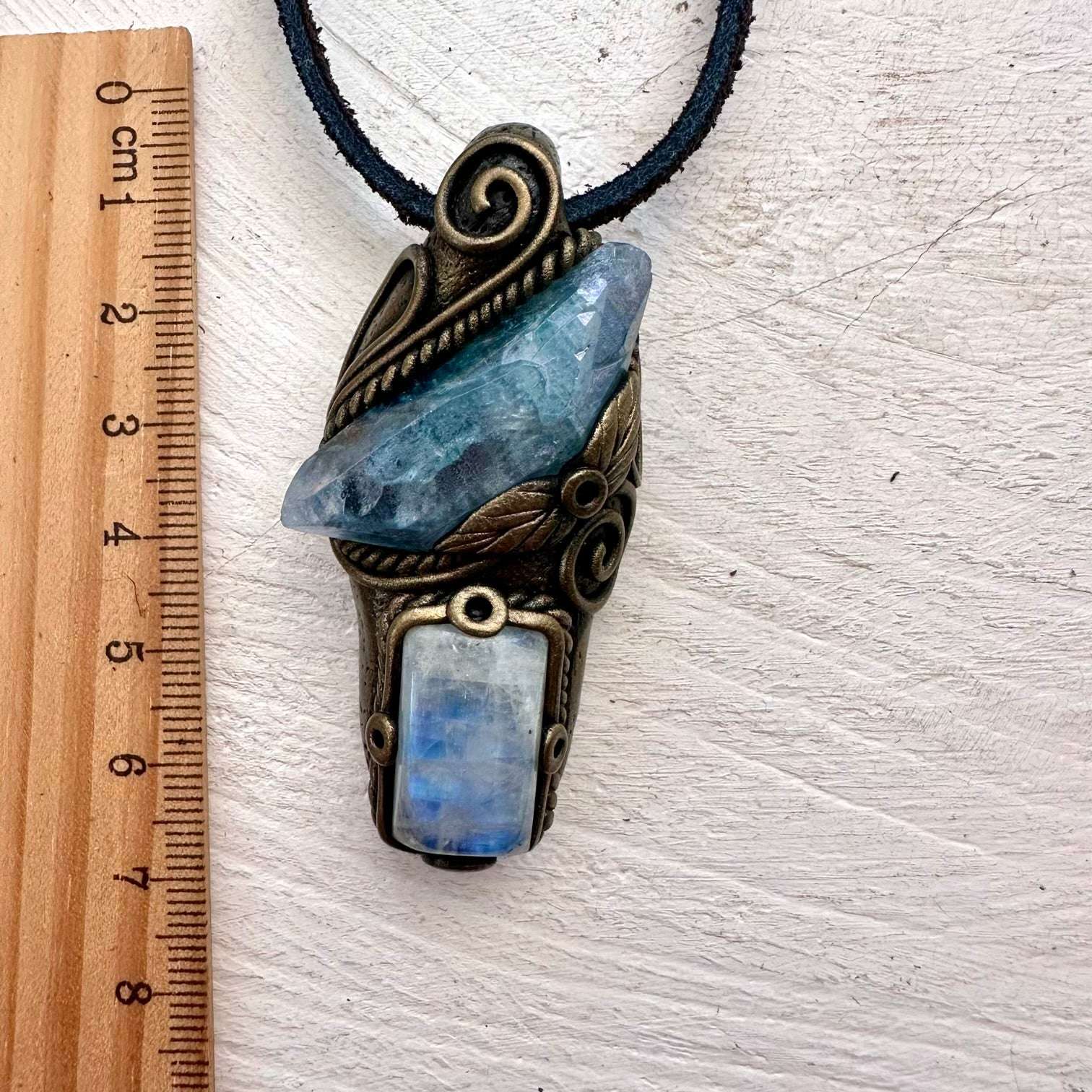 Aqua Aura Quartz and Moonstone Necklace - FairyGardenGlow