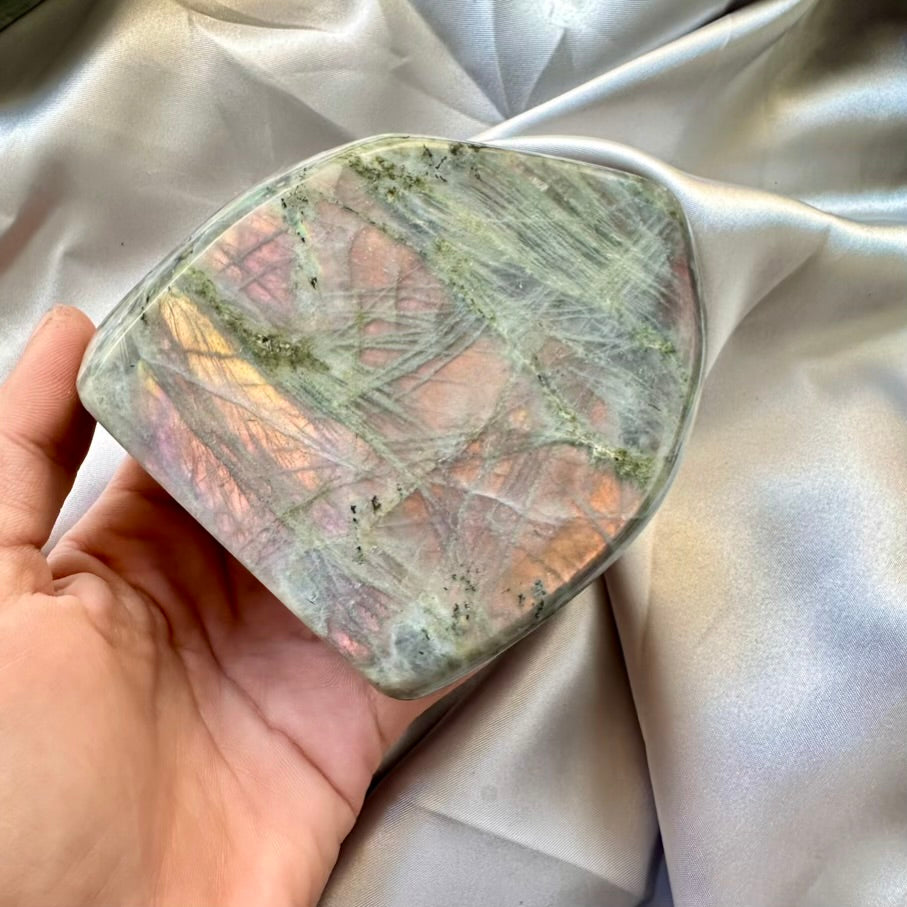 Labradorite Free Form - Pink Orange Flash - Unique - FairyGardenGlow