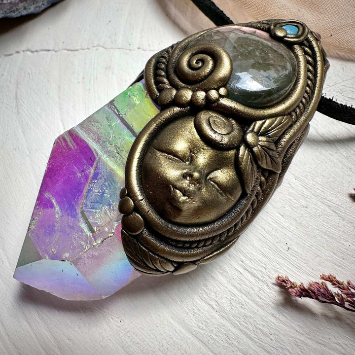 Large Angel Aura Quartz Labradorite Australian Opal and Spinel Goddess Wand / Pendant - FairyGardenGlow