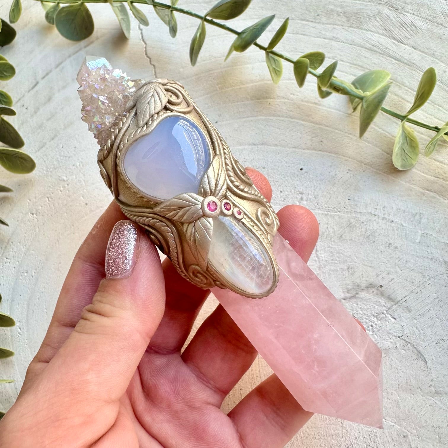 One of a kind crystal wand featuring premium natural healing stones