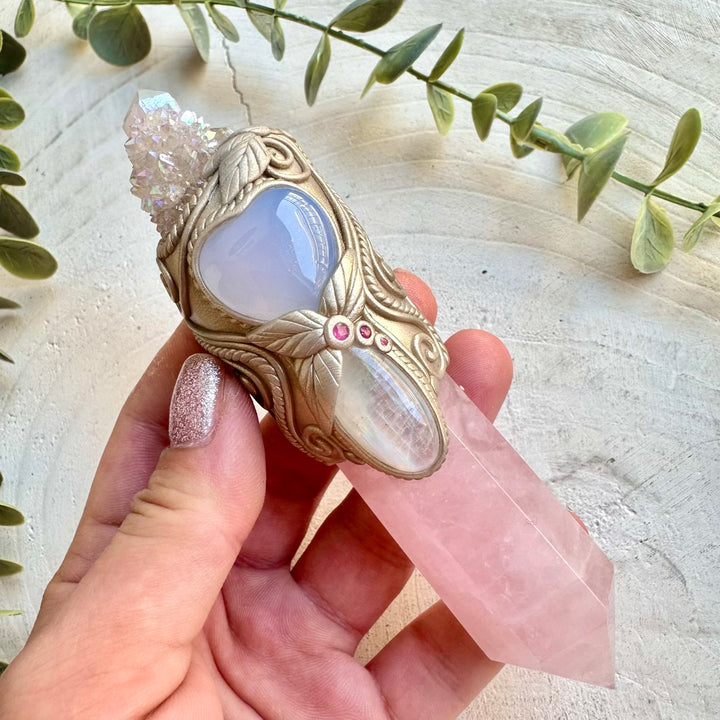 One of a kind crystal wand featuring premium natural healing stones