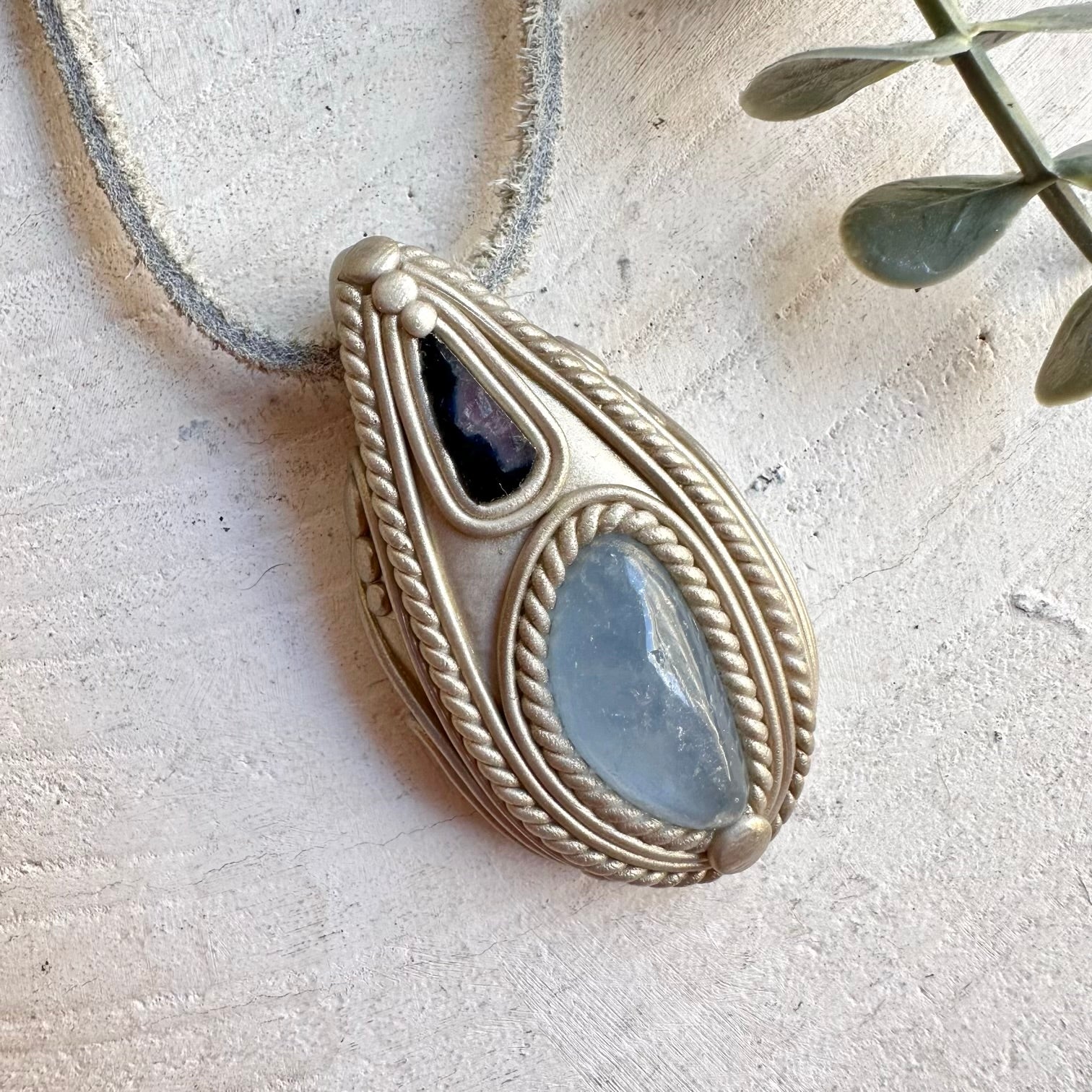 Celestite and Bi Color Tourmaline Pendant Necklace