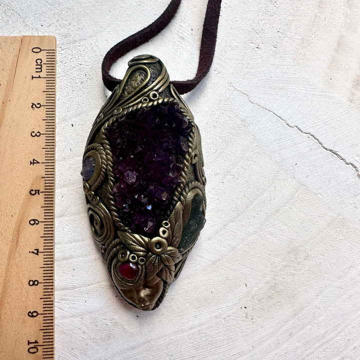 Handmade gemstone necklace with Moldavite and Tanzanite