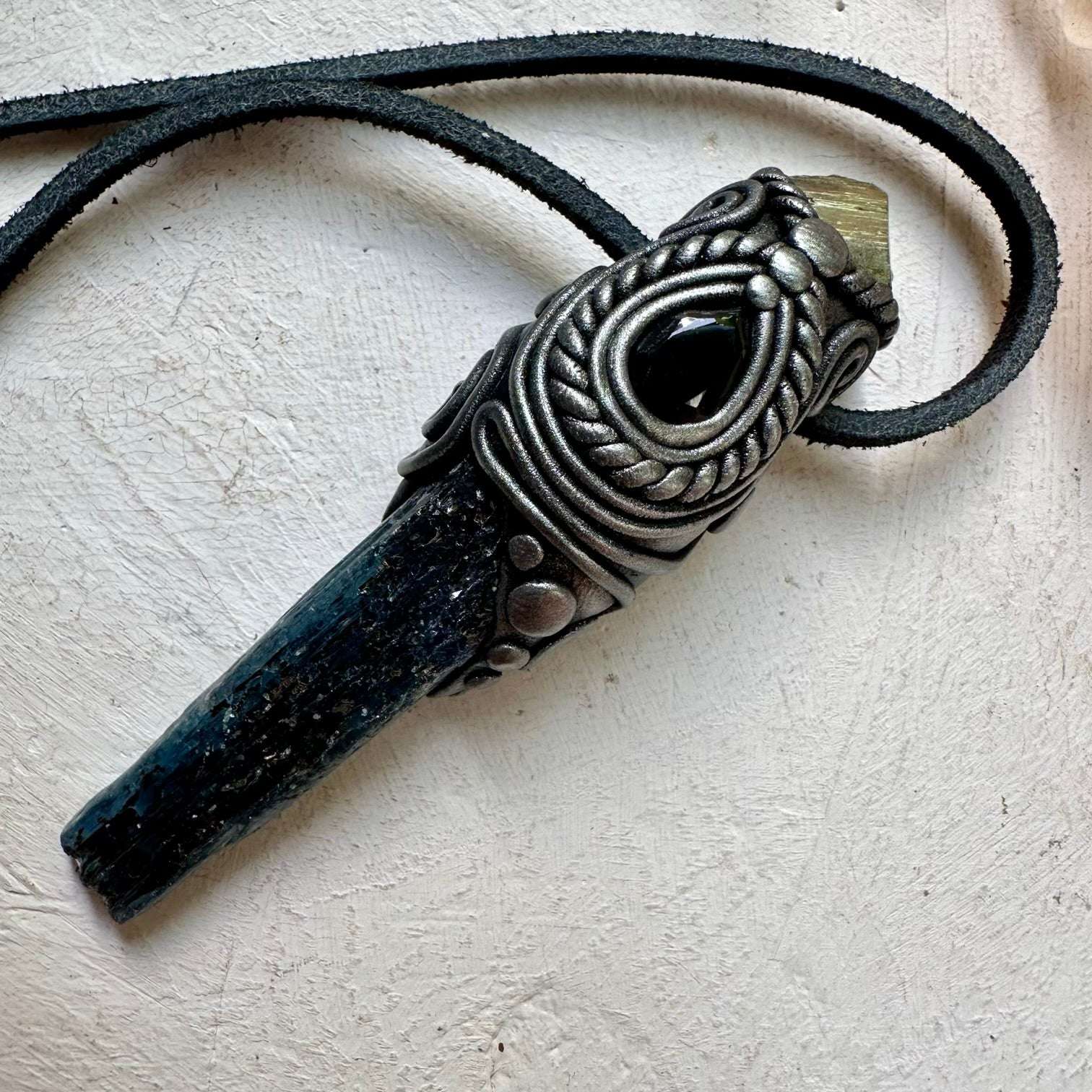 Blue Kyanite Pyrite and Smoky Quartz Small Wand / Pendant - FairyGardenGlow