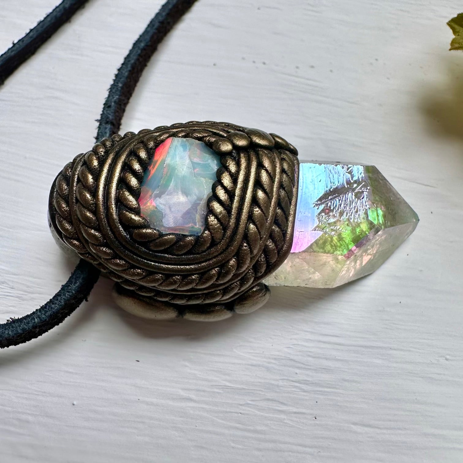 Angel Aura Quartz and Raw Opal Necklace - FairyGardenGlow