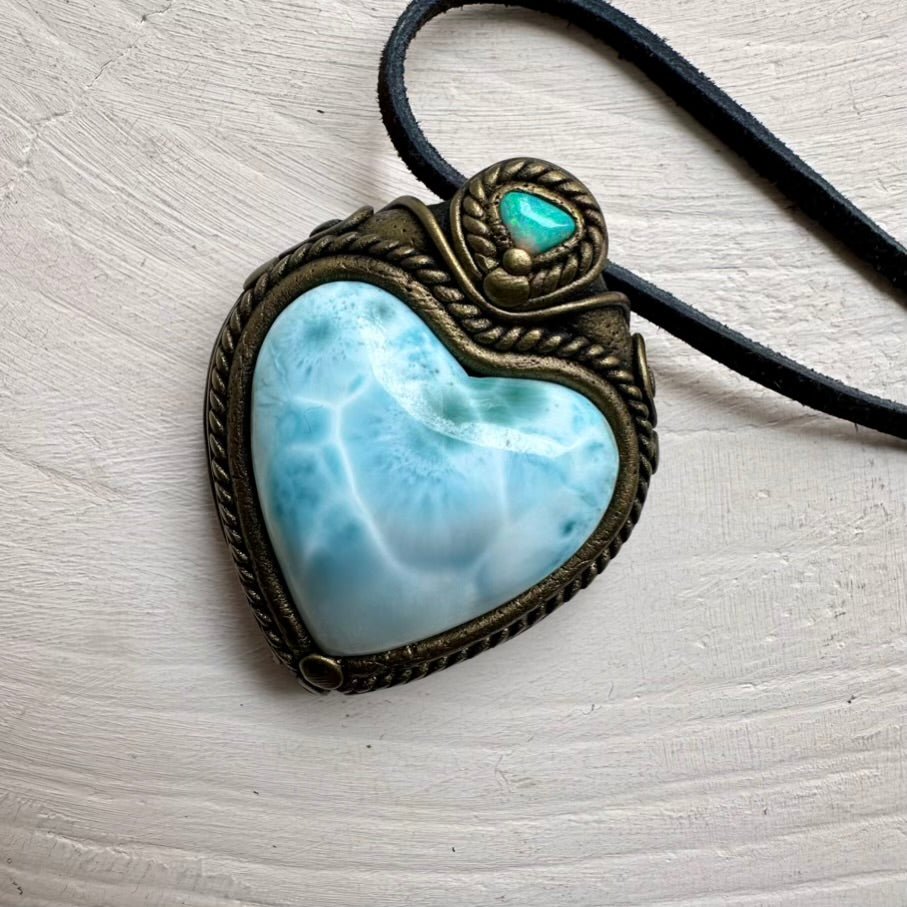 Larimar Heart and Australian Opal Necklace FairyGardenGlow