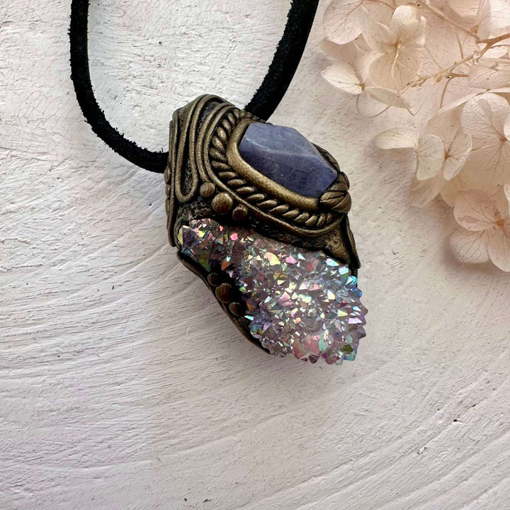 Angel Aura Spirit Quartz and Tanzanite Necklace - FairyGardenGlow