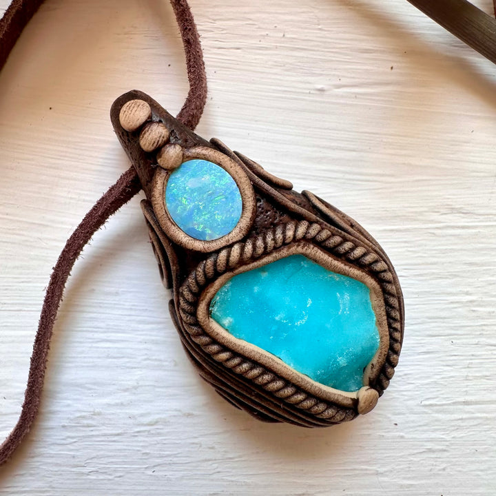 Blue Hemimorphite and Australian Opal Doublet Necklace - FairyGardenGlow