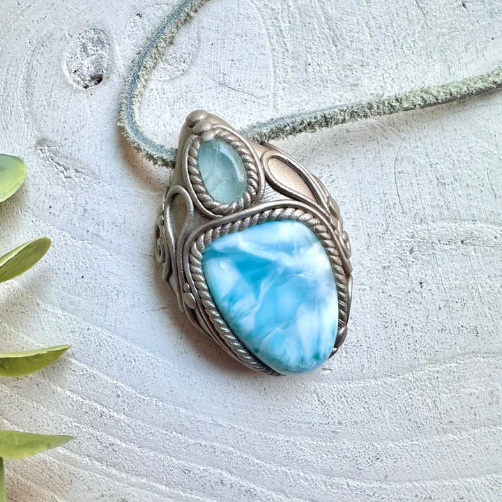Larimar and Blue Topaz pendant necklace handmade unisex amulet
