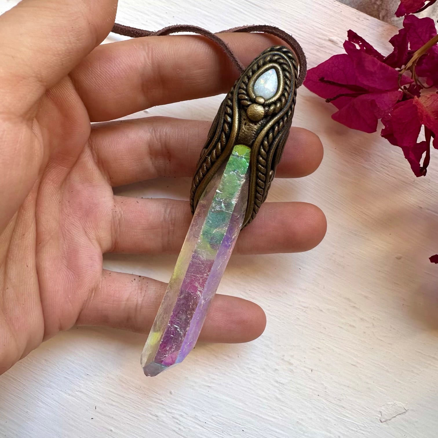 Angel Aura Quartz and Australian Opal Necklace / Wand - FairyGardenGlow