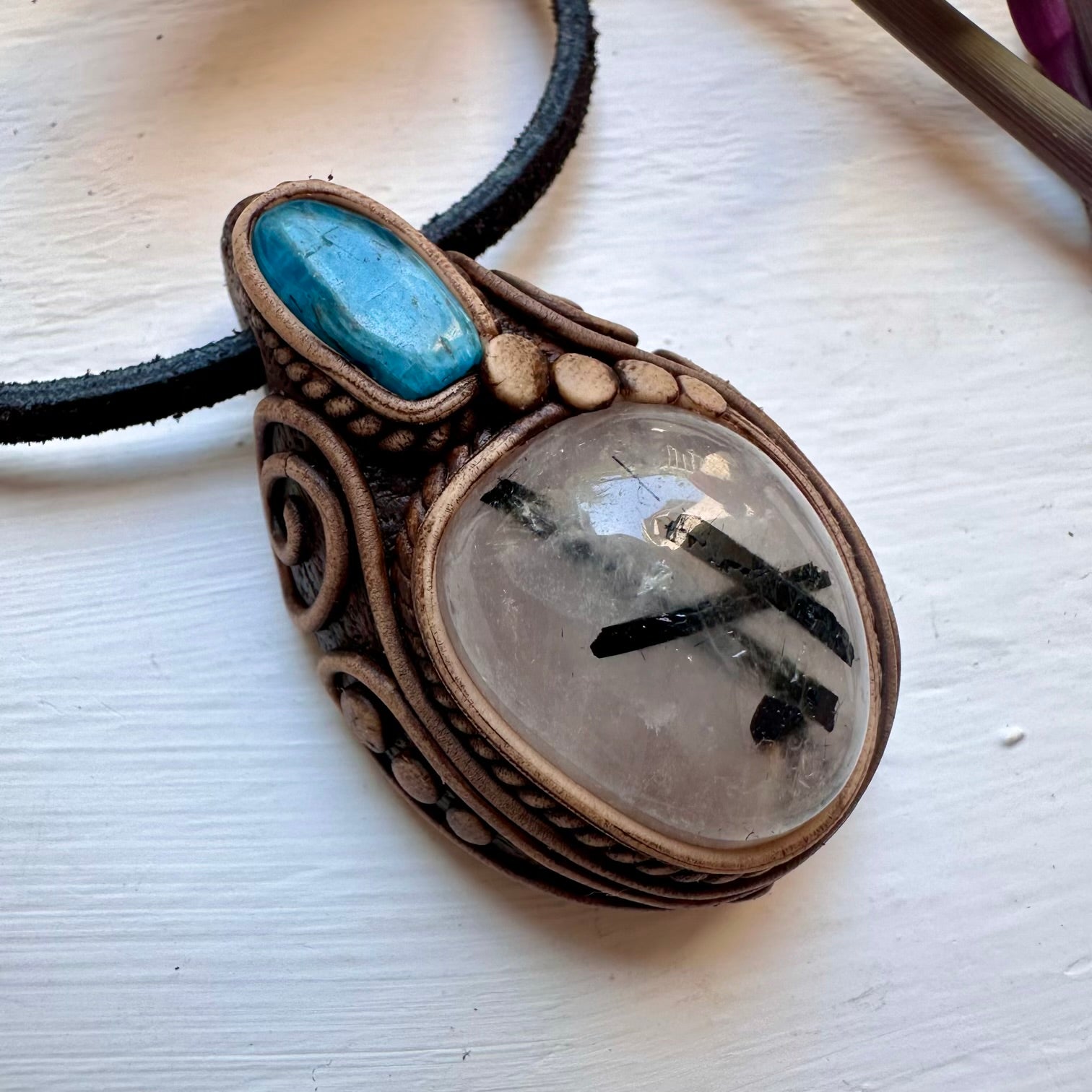 Tourmaline in Quartz and Blue Apatite Necklace - FairyGardenGlow